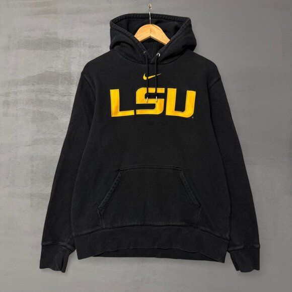 Vintage LSU Tigers Nike Center Swoosh Black Y2K Hoodie Sweatshirt XL - Picture 1 of 6